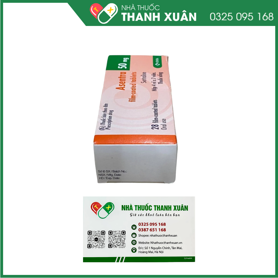 Asentra 50 mg điều trị trầm cảm và các rối loạn lo âu, hoảng sợ